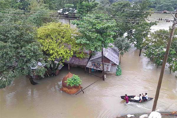 পানির ওপর ভাসছে মানুষ-ভাসছে প্রাণীরা